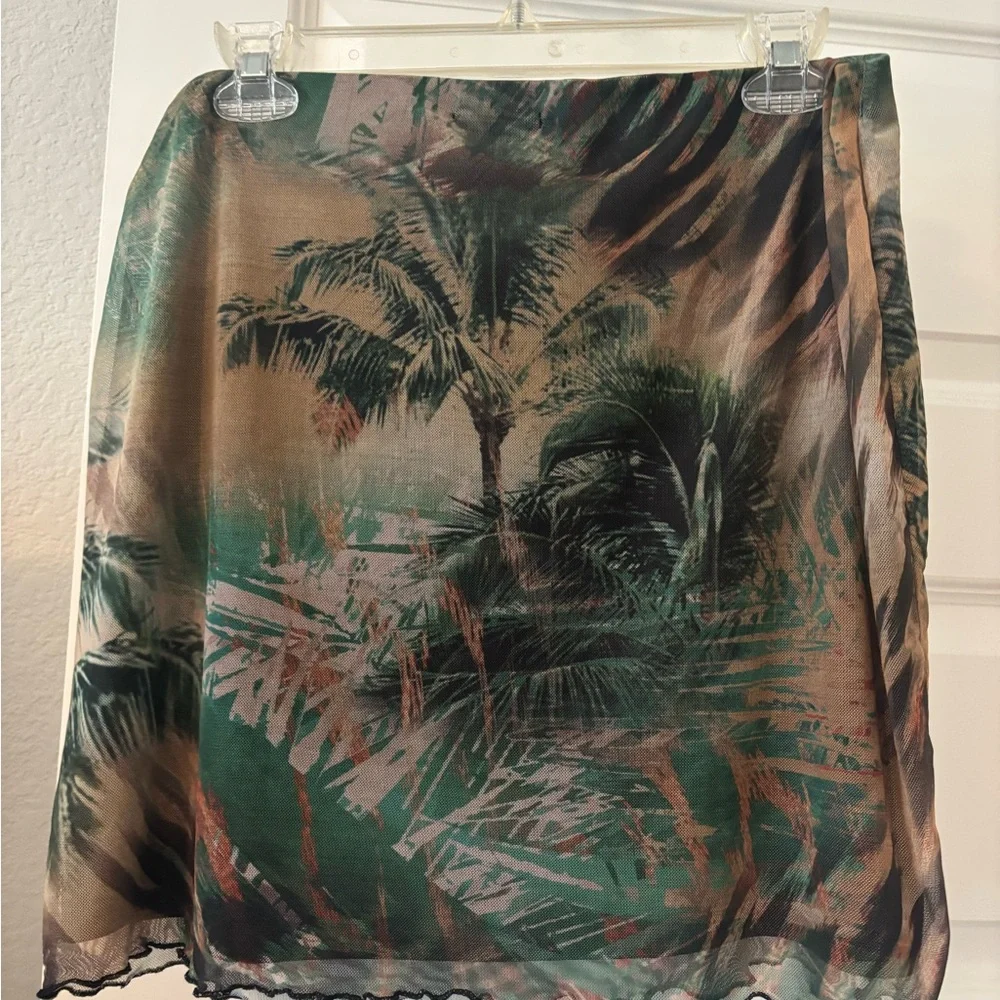Khaki tropical animal print bodycon mini skirt SZ 14 Plus size lettuce hem NWT